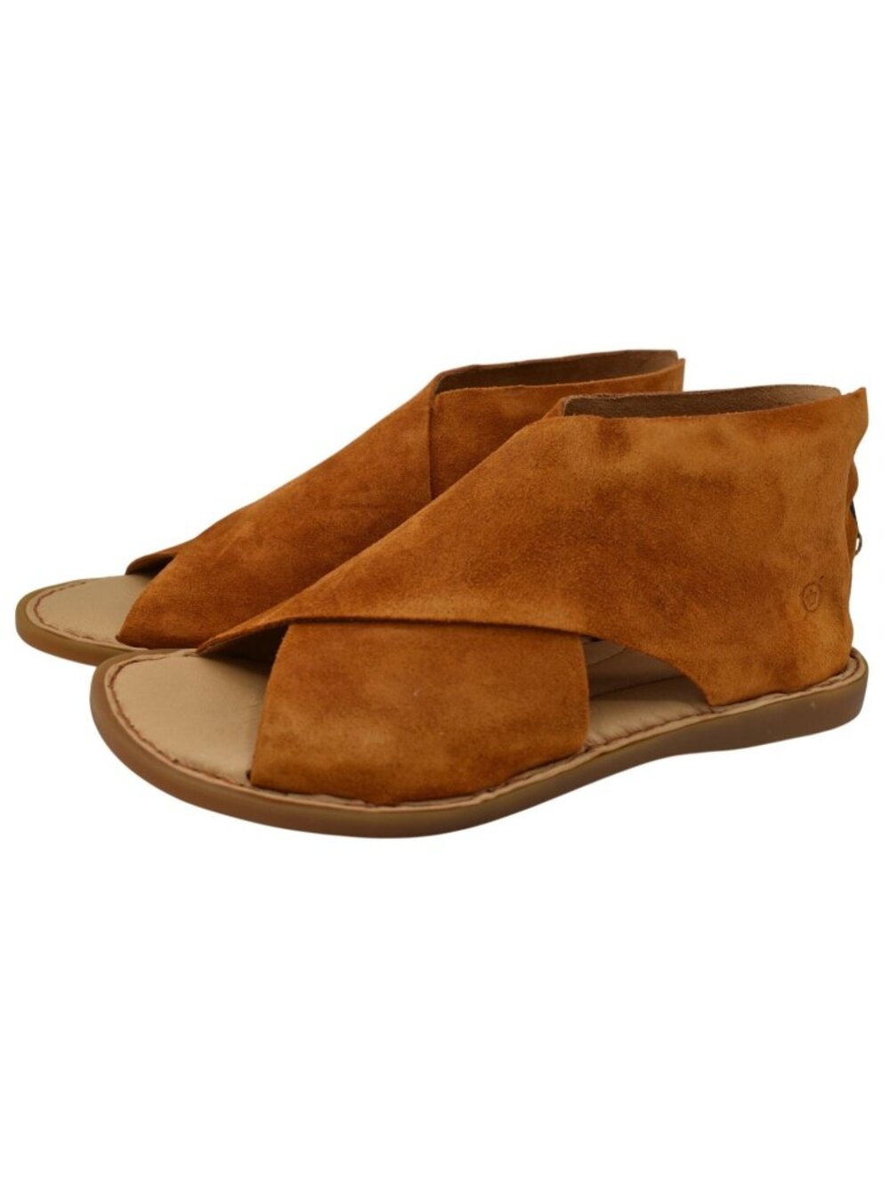Born Womens Size‎ 7 Iwa Brown Cognac Suede Zip Up Open Toe Sandals Shoes